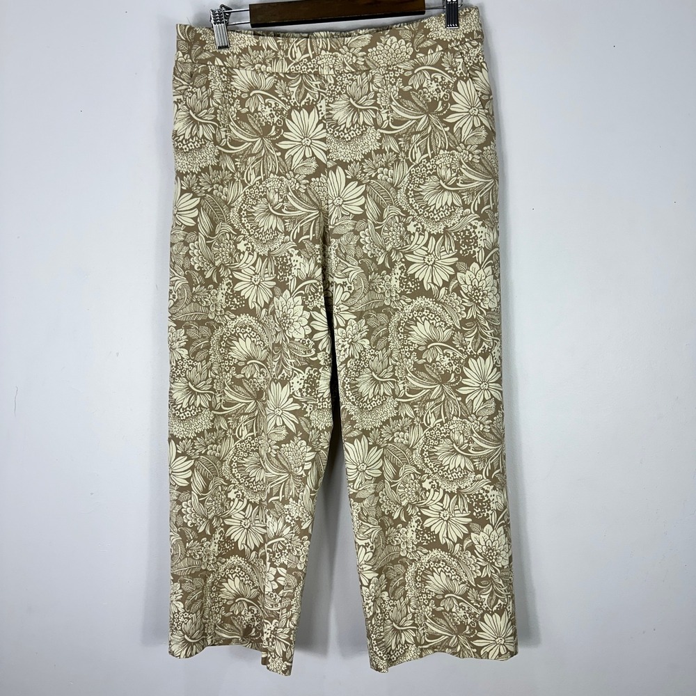 Isaac Mizrahi Live Pants 10P Beige‎ Floral Wide Leg Pull On Boho Cruise Resort